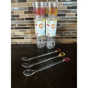 Vtg Target 18 Long Tall Iced Tea Spoon Stirrers Bright‎ Fruit Themed TAIWAN